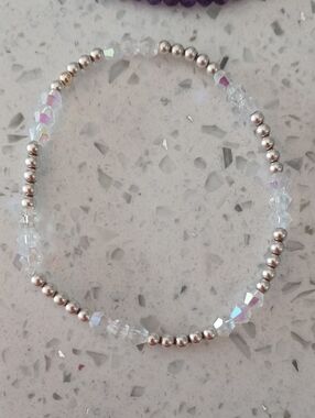 Sterling Silver 925 & Iridescent Sworski Glass Crystal Beaded Bracelet